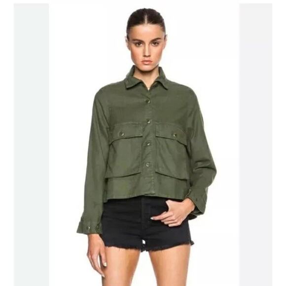The Great Jackets & Blazers - THE GREAT The Swingy Army Canvas‎ Jacket Green Japanese Twill Size 1